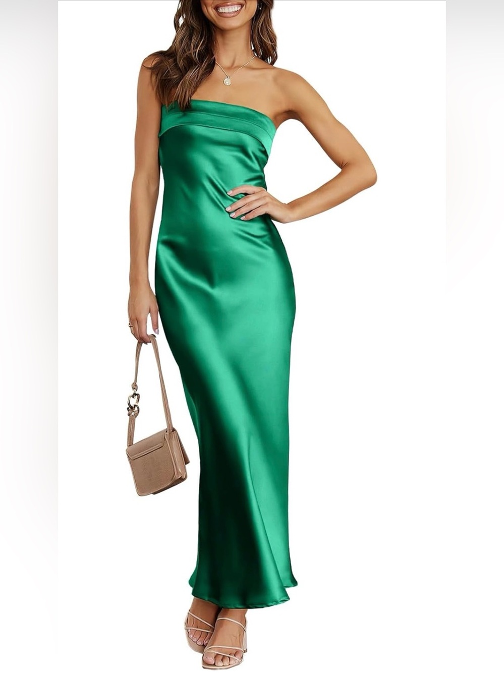 Women's Strapless Satin Tube Bodycon Backless Wedding Guest Dress  Size XL